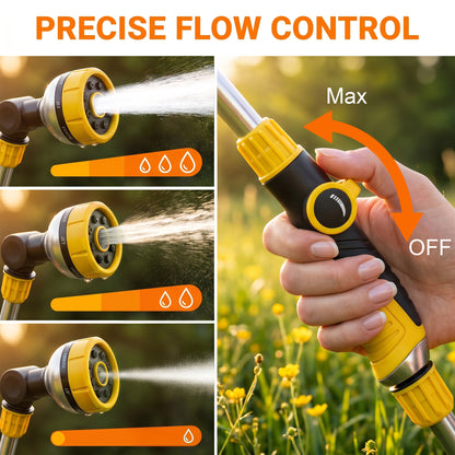 OHHANI Metal Watering Wand with 8 Spray Patterns Thumb Control, 180° Adjustable Nozzle, for Watering Hanging Baskets Yellow