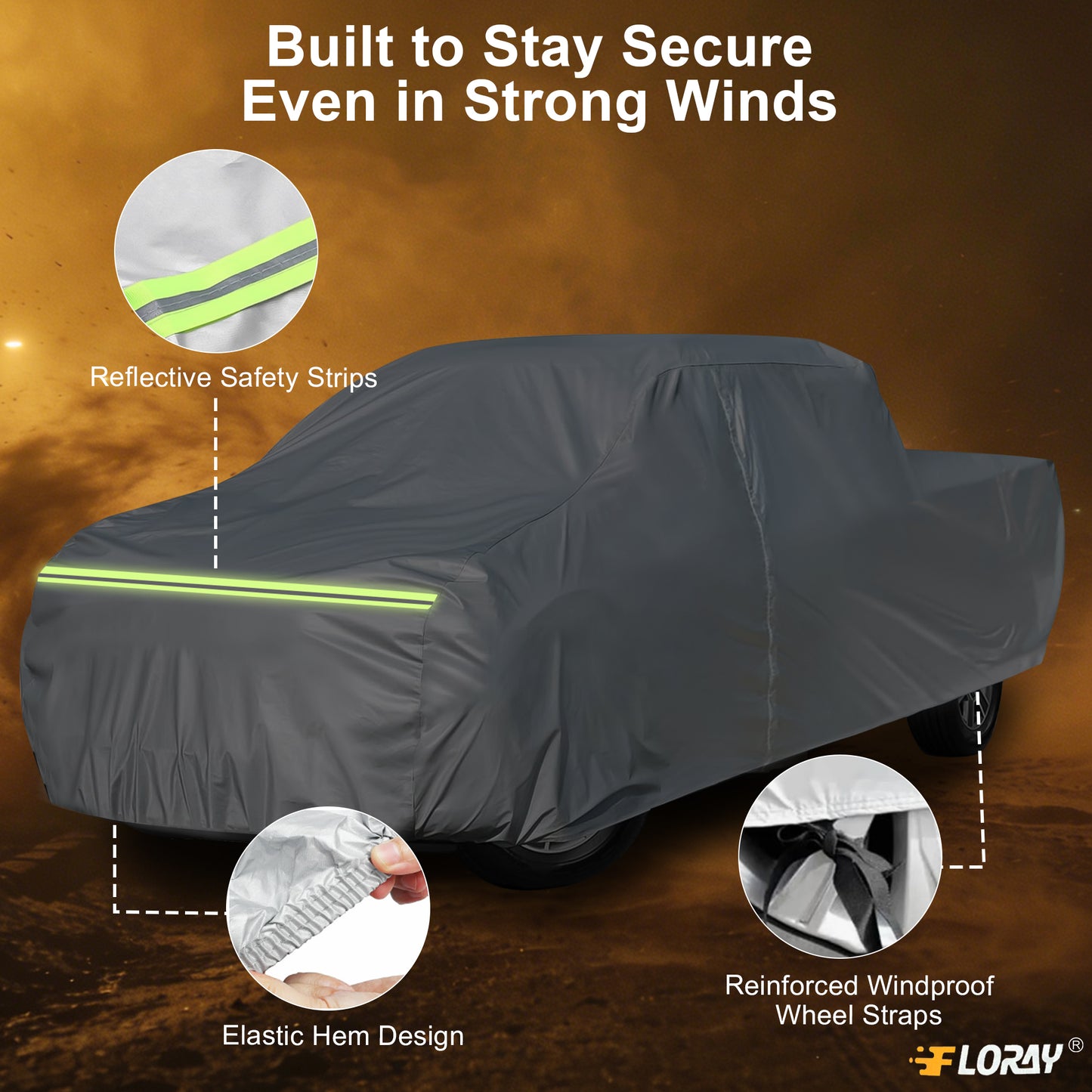 Floray Waterproof All-Weather Truck Cover with Zipper Door – Heavy-Duty Windproof Protection for Full-Size Pickup Trucks, UV and Snow Guard (PK-XL, 248" x 59" x 69")