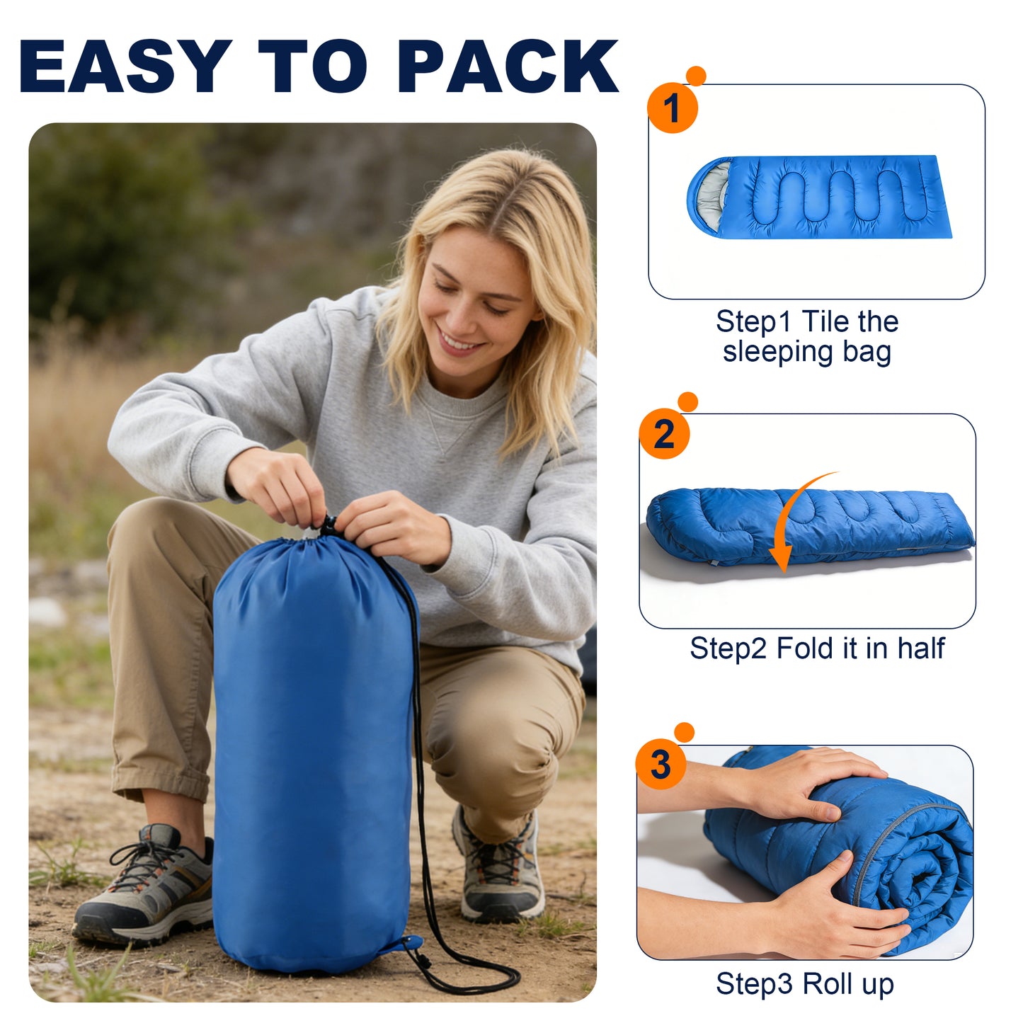 OHHANI Sleeping Bag for Adults Lightweight Backpacking, Comfort 40°F to 77°F, 87" x 30" Suitable for Camping, Hiking, Travel, Blue