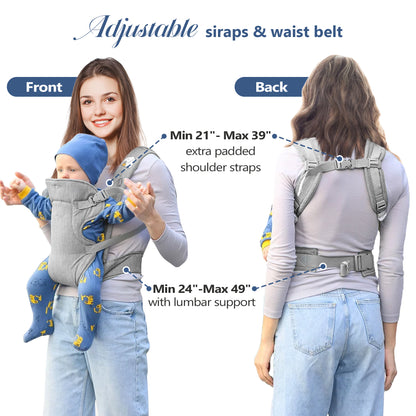 RUPOUN Baby Carrier, Convertible Soft & Cool Baby Carrier, 4-Position, Gray, for Child, Infant, Newborn