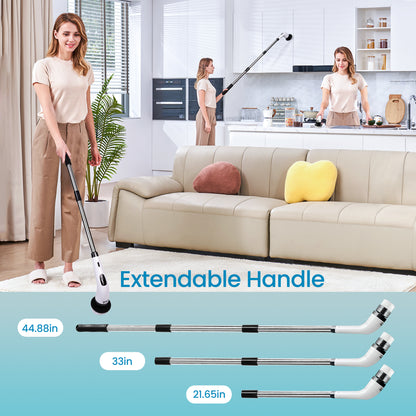 BIMZUC Electric Spin Scrubber, Cordless Cleaning Brush, 8 Replaceable Heads, Adjustable Handle, 400 RPM Power, for Bathroom, Kitchen, Floors, White