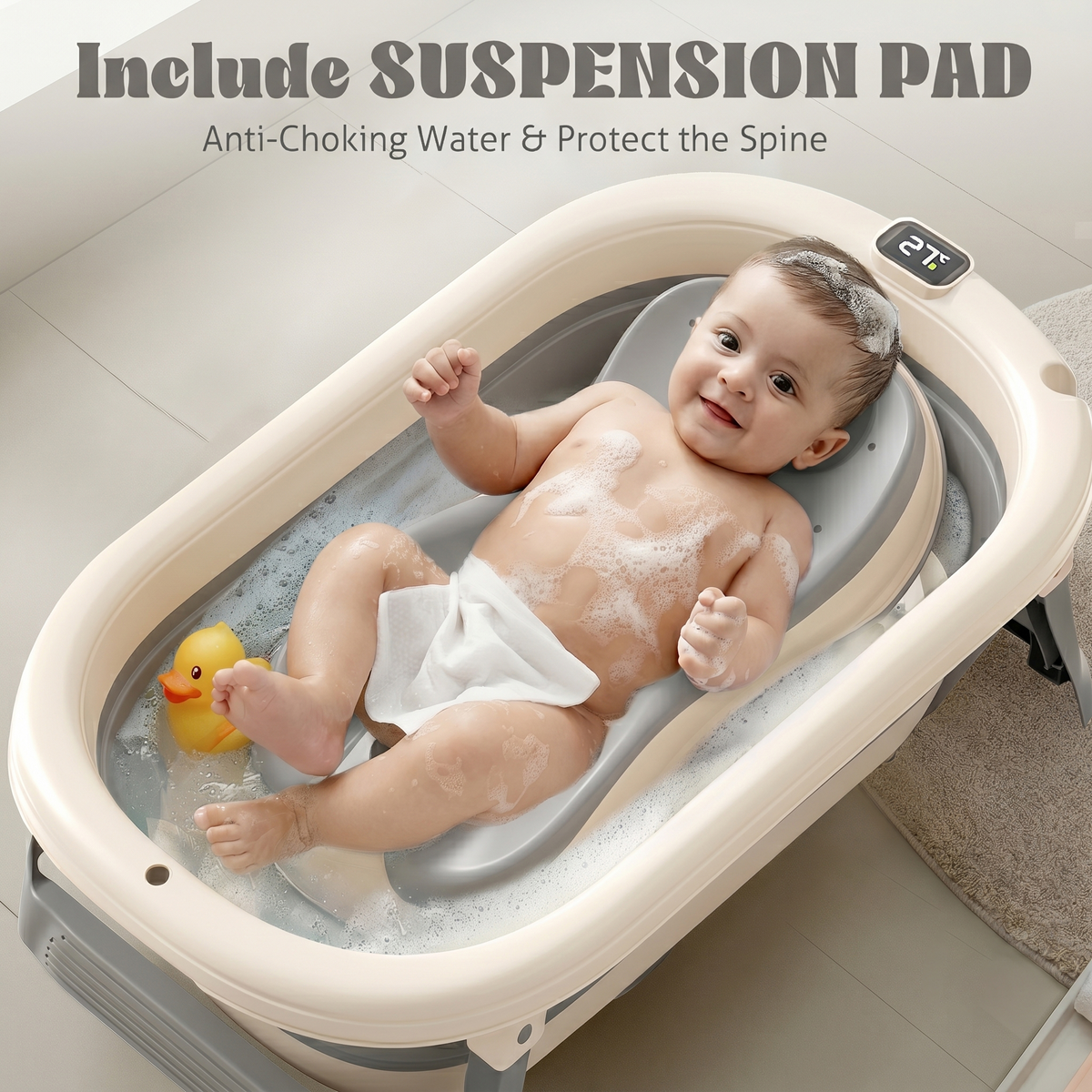 Rupoun Foldable Baby Bathtubs, Collapsible Bathtub for Infant Newborn Boys and Girls, Portable, Plastic, Gray