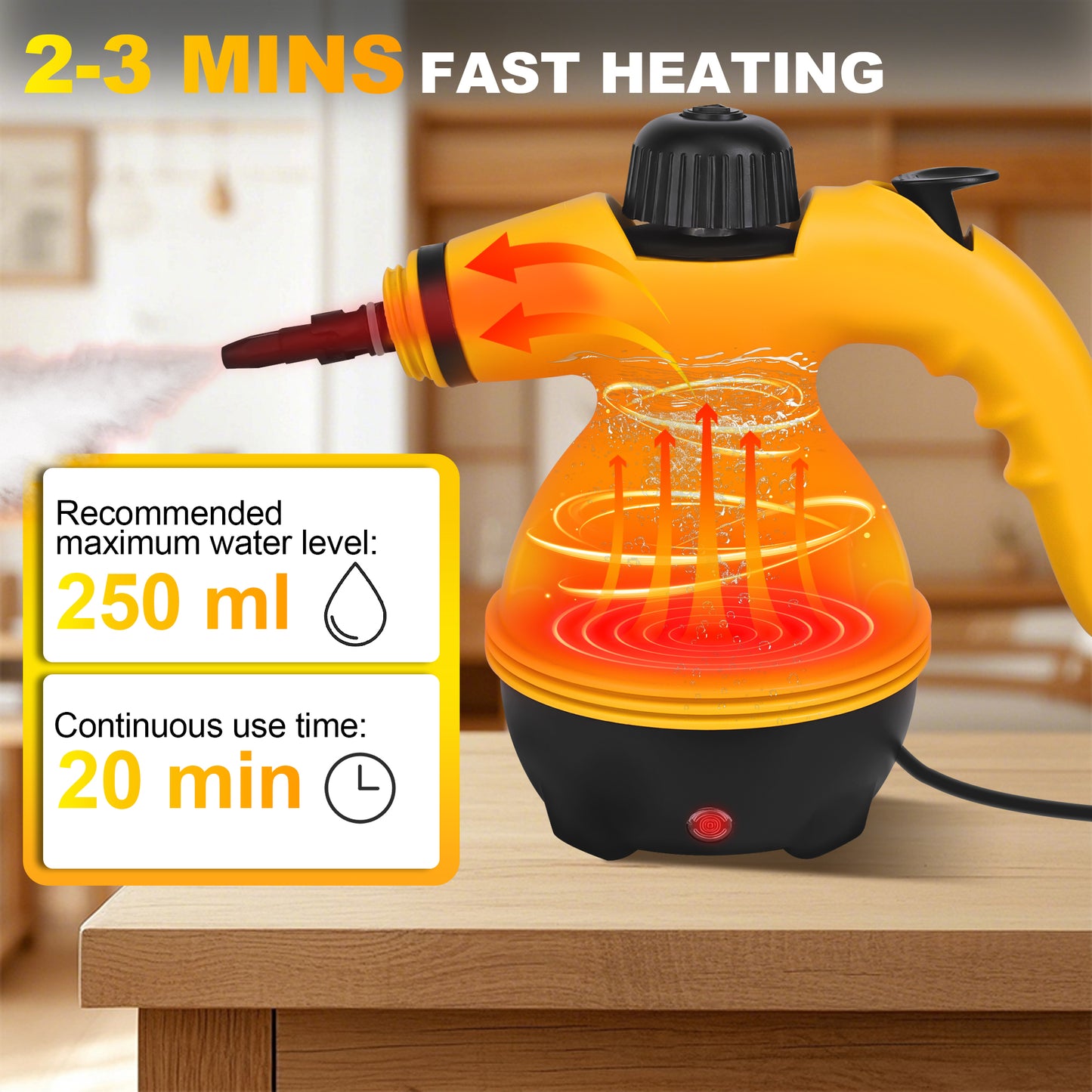 BIMZUC Handheld Steam Cleaner, 2500W Multi-Surface Cleaner with 10 Accessories, Compact Design, Yellow