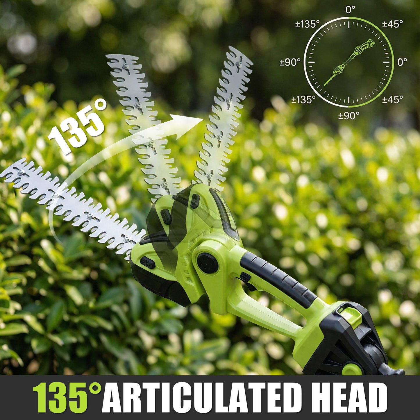 HOTREE 21V Cordless Pole Hedge Trimmer, 3-in-1 with 6 in Pole Saw & Branch Saw Attachment, 2.0Ah Battery & Charger, 16 ft Reach