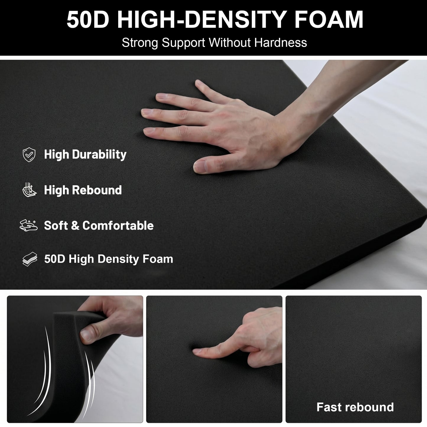 Riousery Sofa Cushion Support, 20" x 20" Sagging Seat Support Insert, 50D High-Density Foam, Black Curved Cushion Saver, 3 Pack