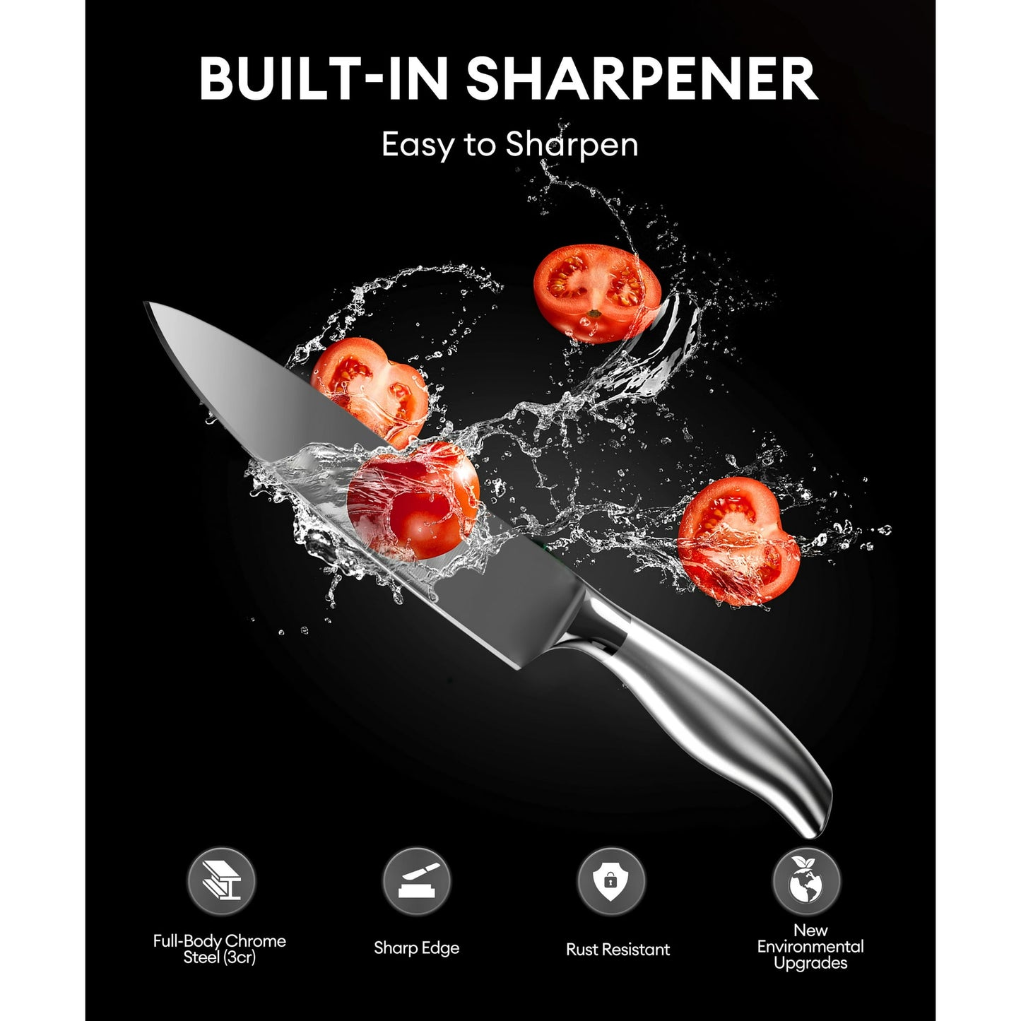 Younghome 14 Pcs Sharp Knife Set with Block Built-in Sharpener,Ergonomic Handle,Kitchen Chef Knives