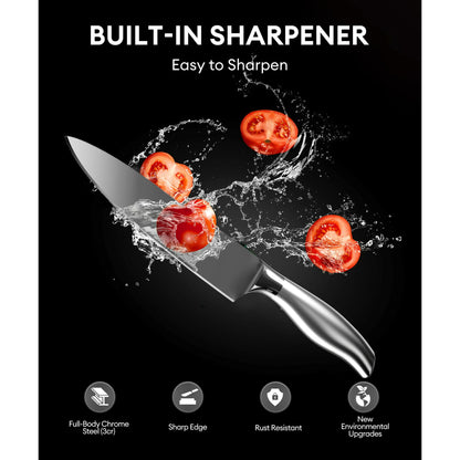 Younghome 14 Pcs Sharp Knife Set with Block Built-in Sharpener,Ergonomic Handle,Kitchen Chef Knives