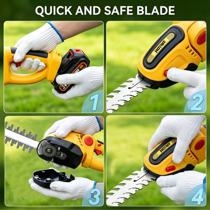 HOTREE Cordless Hedge Trimmer & Grass Shears, 90° Adjustable Head, 25,000 RPM, 2.4 lb, Up to 60 min Runtime