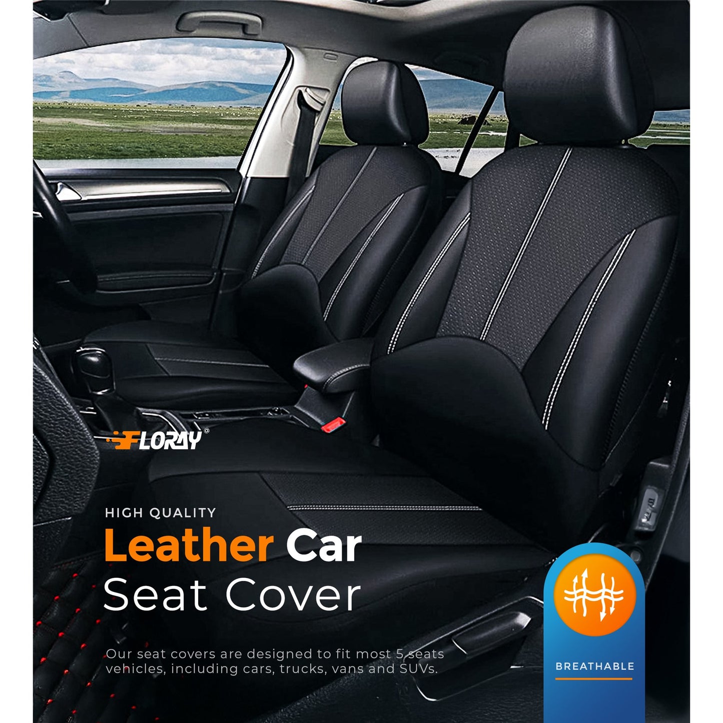 Floray PU Leather Car Seat Covers Full Set - Universal Fit for Cars, SUVs, and Trucks