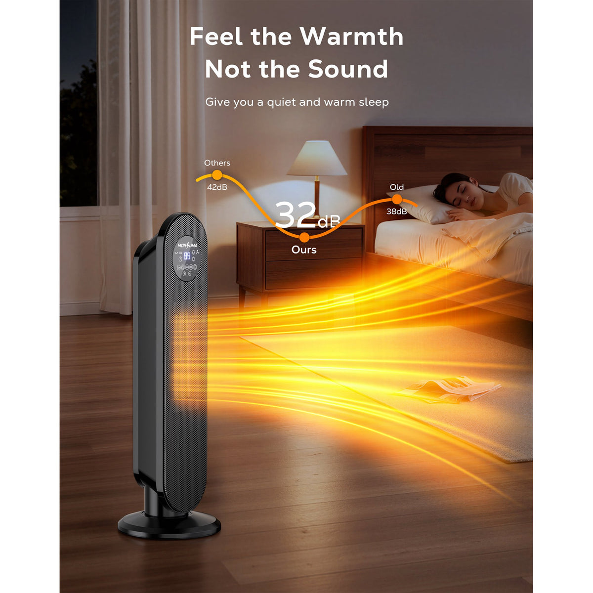 MORSUMA 25" PTC Space Heater, 1500W Ceramic Tower Heater with ECO Mode, Remote Control, 12H Timer, Oscillation, LED Display, Black