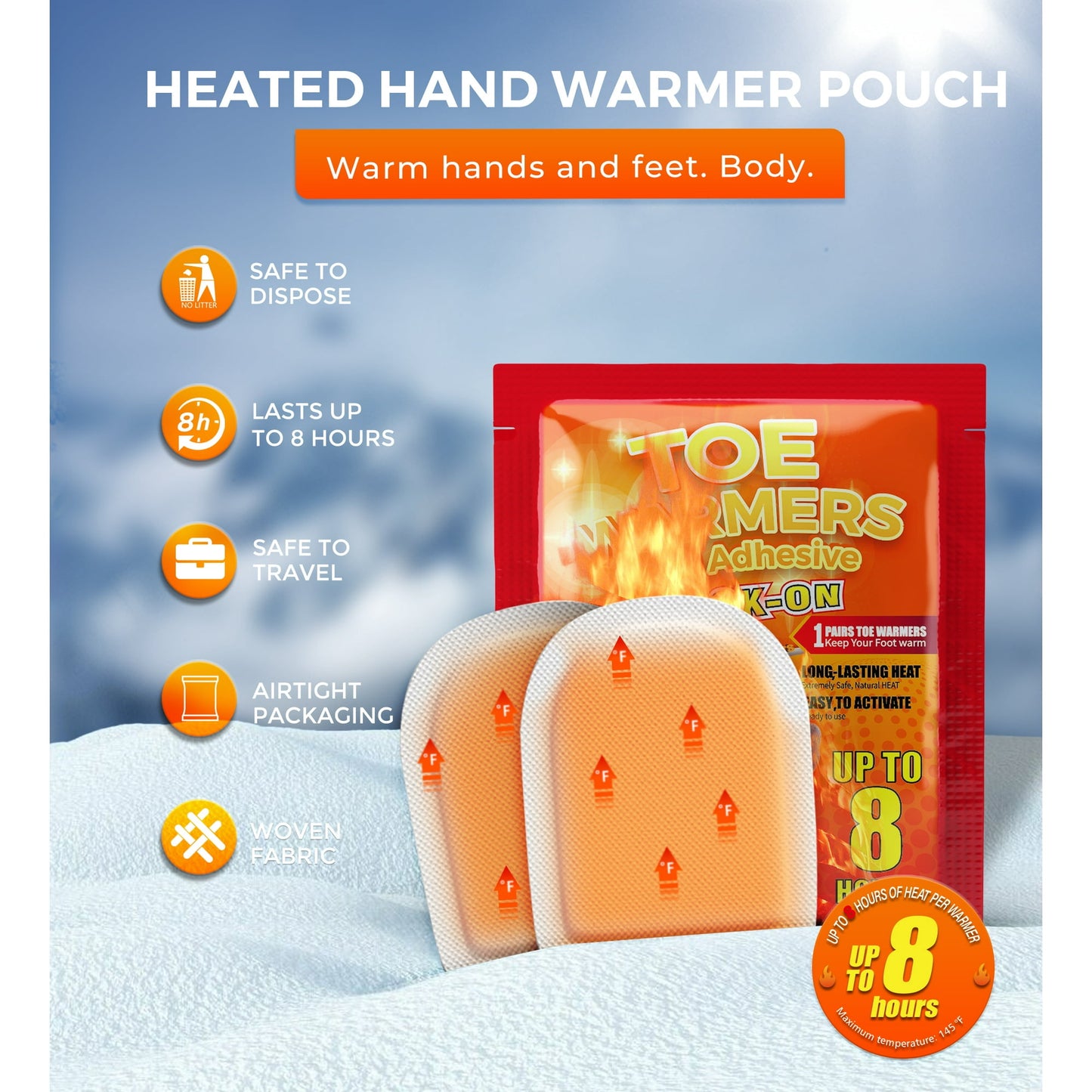 NFTIGB 100 Pack Foot Toe Warmers with Adhesive Backing, Air Activated Disposable Hand Warmer 8H Heat