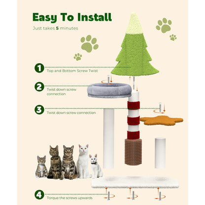 Cat Tree 35.4" Cute Christmas Tree Cat Scratching Post Tower with Perch for Indoor Kitten Kitty