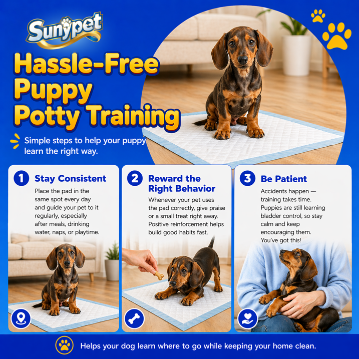 Sunypet Puppy Pads Disposable Dog Potty Training Pads, Quick Dry, Ultra Absorbent, L 23"x23", 200ct