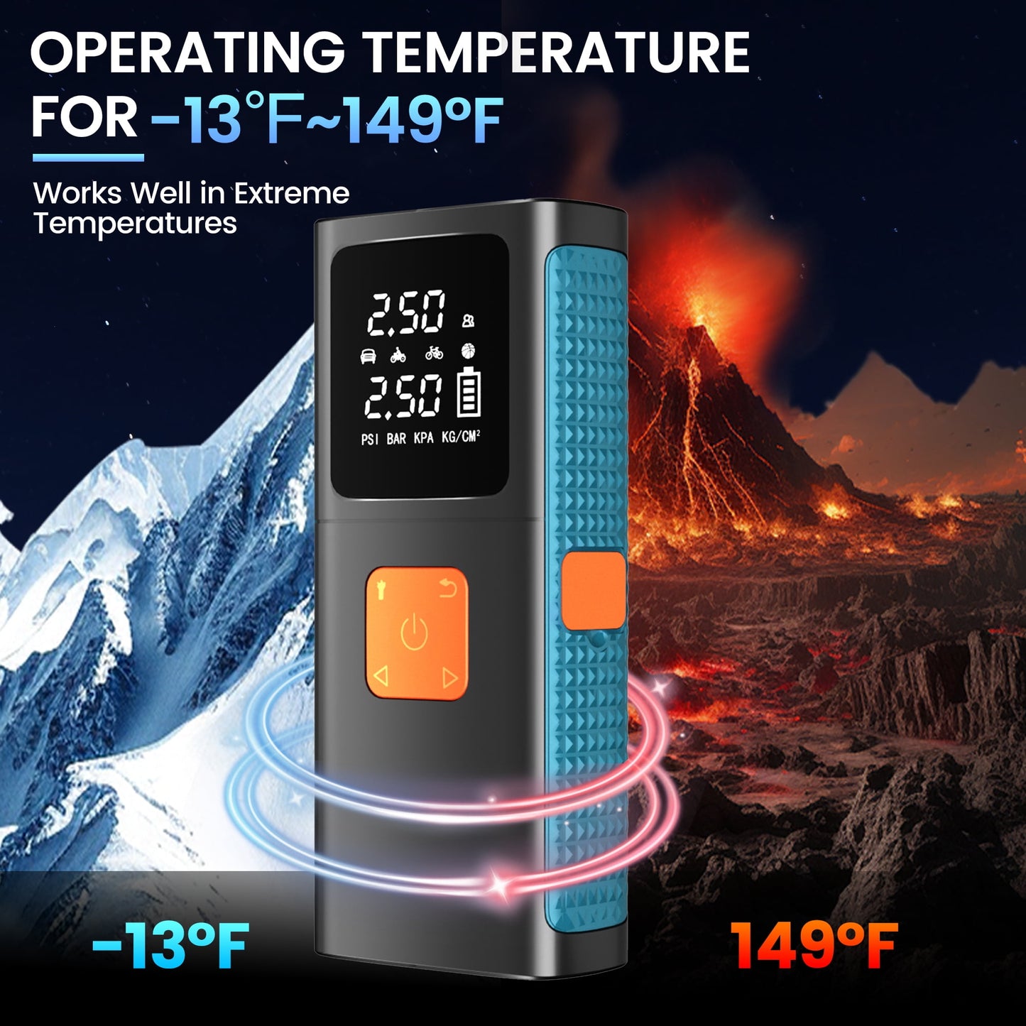 Floray Car Jump Starter with Air Compressor – 16V Jump Pack & Tire Inflator with 5 Pressure Modes, Power Bank, Emergency LED Light, and Smart Safety Protection