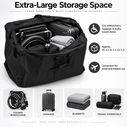 GONCON Foldable Wheelchair Bag Waterproof Large Capacity Oxford Cloth Travel Carrier for Travel Outdoor Black, 45.3 x 31.5 x 15.7 inches / 115 x 80 x 40 cm