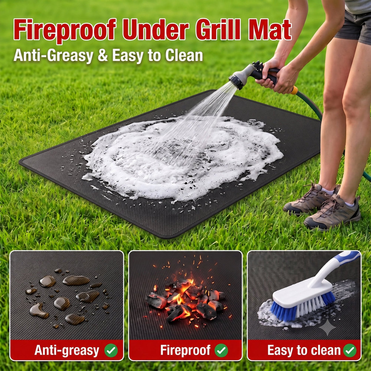 OHHANI 40 x 60 inch Under Grill Mat, Double-Sided Fireproof Waterproof Oil Resistant BBQ Mat for All Grills, Protects Patio, Deck & Lawn