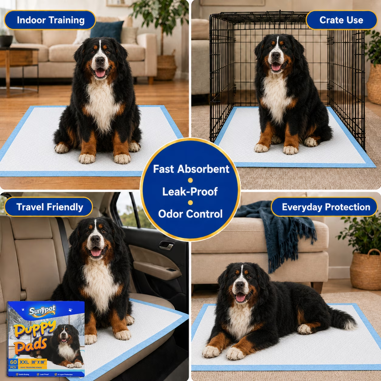 Sunypet Puppy Pads Disposable Dog Potty Training Pads, Quick Dry, Ultra Absorbent, XXL 36" x 36", 60ct