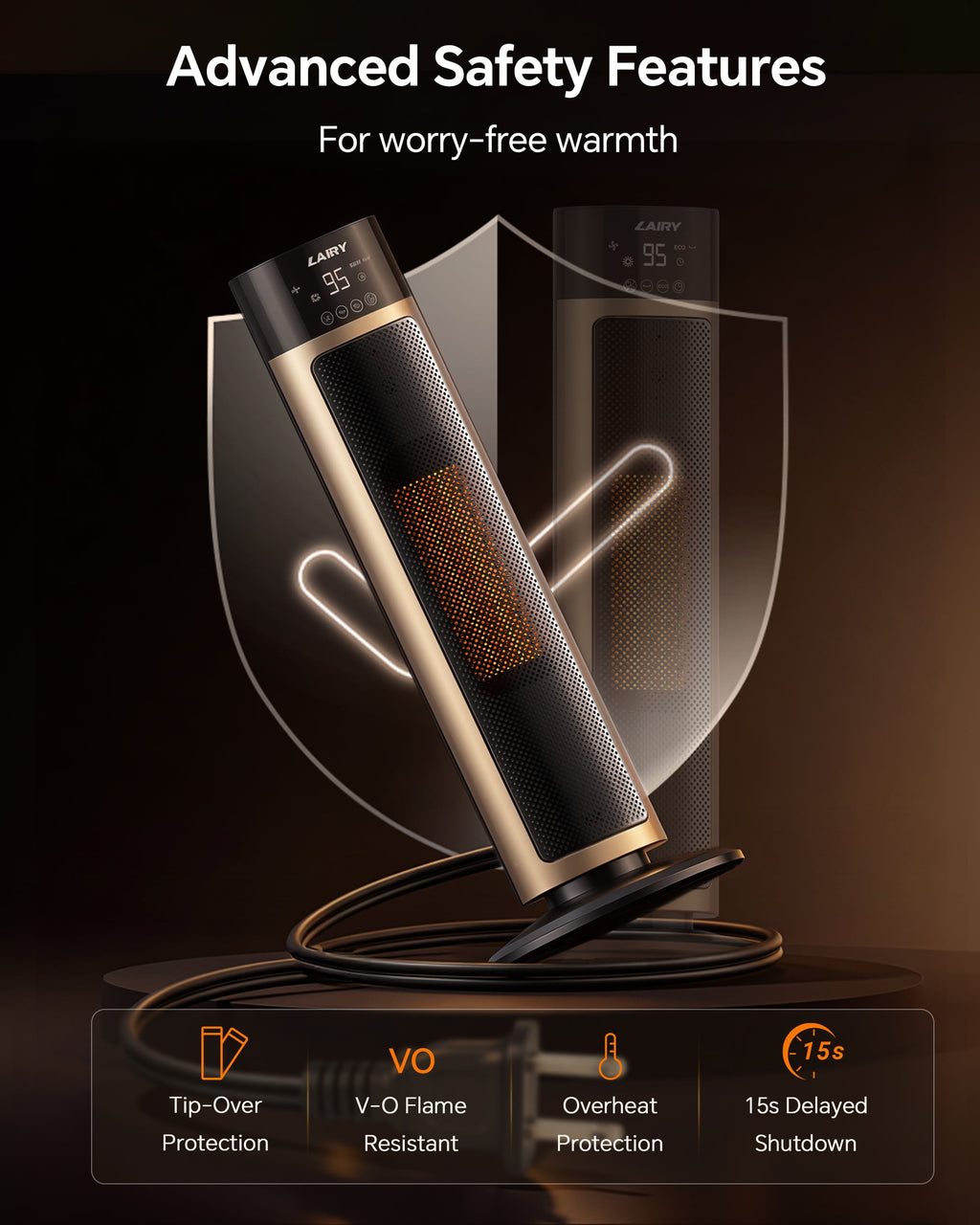 1500W Space Heater Large Room,24'' Electric Tower Heaters with Remote, Adjustable Thermostat, Black Gold