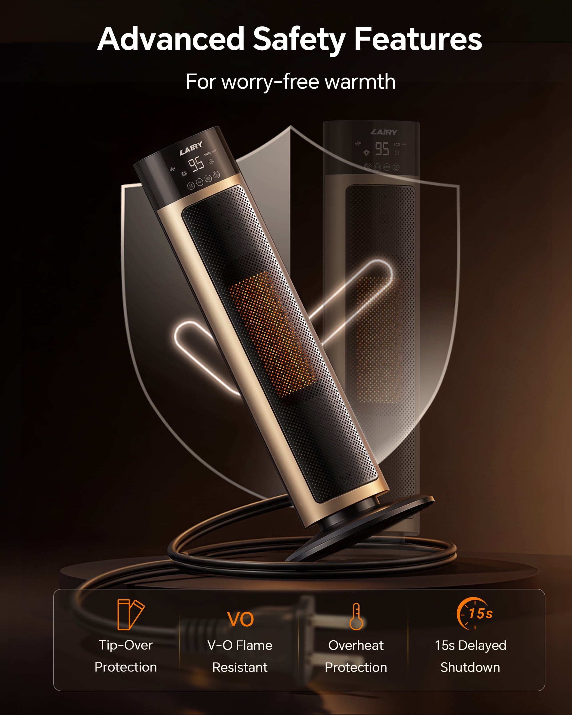 1500W Space Heater Large Room,24'' Electric Tower Heaters with Remote, Adjustable Thermostat, Black Gold