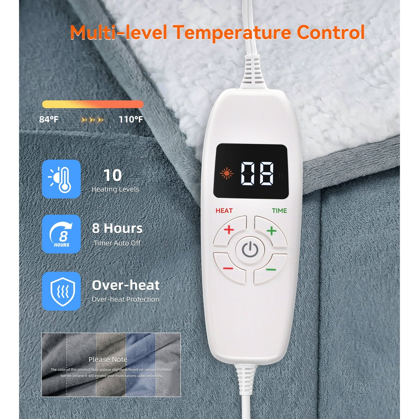 YGXNEWER 50" x 60" Electric Heated Blanket with 10 Heating Levels & 1-8H Auto-off, Machine Washable Flannel & Sherpa, Gray & White