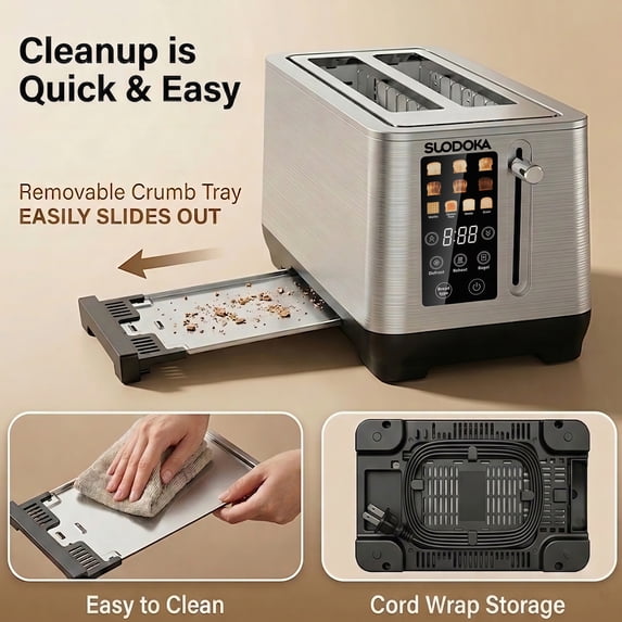 Suodoka 4-Slice Long Slot Toaster, Digital Touch Control with 6 Shade Settings, 5 Functions & 9.84" Extra-Wide Slots