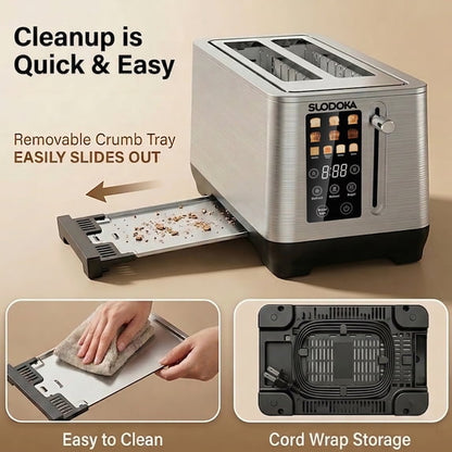 Suodoka 4-Slice Long Slot Toaster, Digital Touch Control with 6 Shade Settings, 5 Functions & 9.84" Extra-Wide Slots