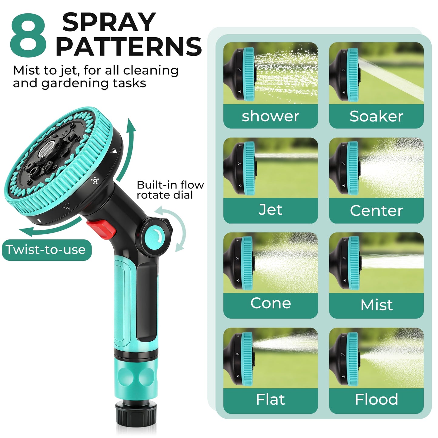 OHHANI Garden Hose Nozzle Multiple modes Dual Nozzle System Thumb Control for Watering Garden, Cleaning, Washing Car, Showering Pets