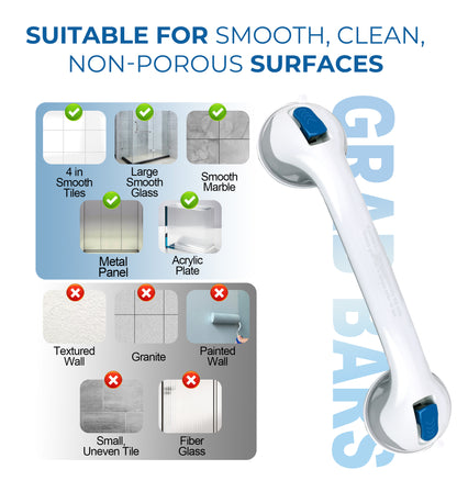 Hodvit 2 Piece 16" Shower Grab Bar, Glow-in-the-Dark Shower Handle with Power Suction Cup Grip for Seniors, Weight Capacity 200 lbs,New