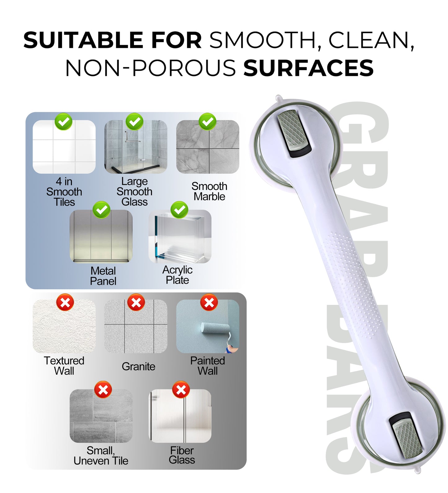 Hodvit 2 Pack Shower Grab Bars, Bathroom Shower Handles with Strong Suction Cup Grip for Seniors,Handle Carries 200lbs (16 inch)