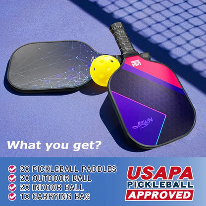 NFTIGB Pickleball Paddles Set, 2 Pickle Ball Rackets with 4 Balls, Lightweight, USAPA Approved