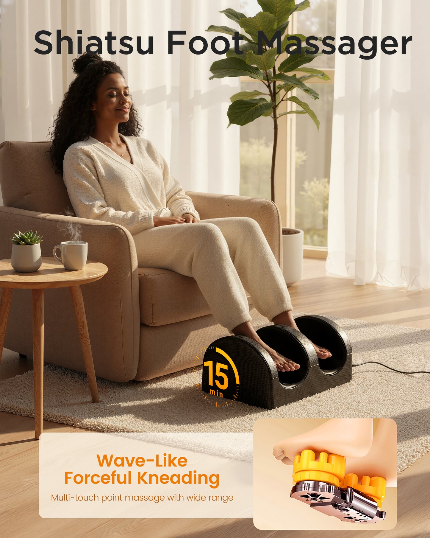 M Buder Foot Massager, Shiatsu Spa with Heat for Comfort and Relief, Gift, Black