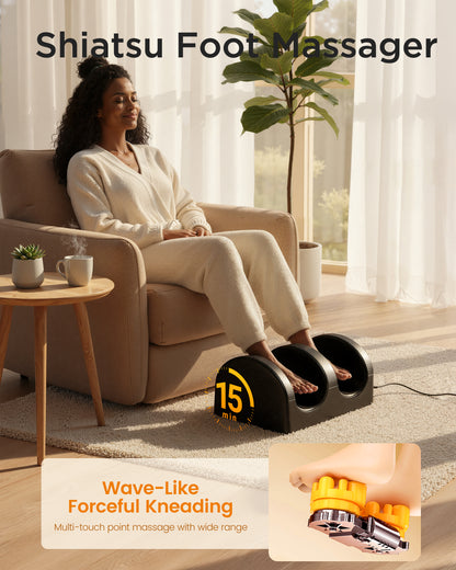 M Buder Foot Massager, Shiatsu Spa with Heat for Comfort and Relief, Gift, Black