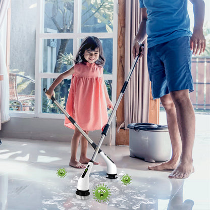 BIMZUC Electric Spin Scrubber, Cordless Cleaning Brush, 7 Replaceable Heads, Extendable Handle, White