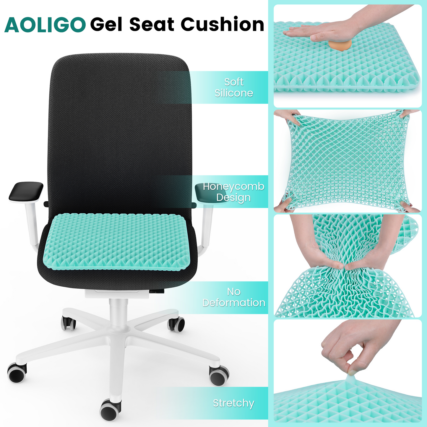 AOLIGO Gel Seat Cushion for Long Sitting, 17" x 15" Car Seat Cushion, Office Chair Cushion, Green