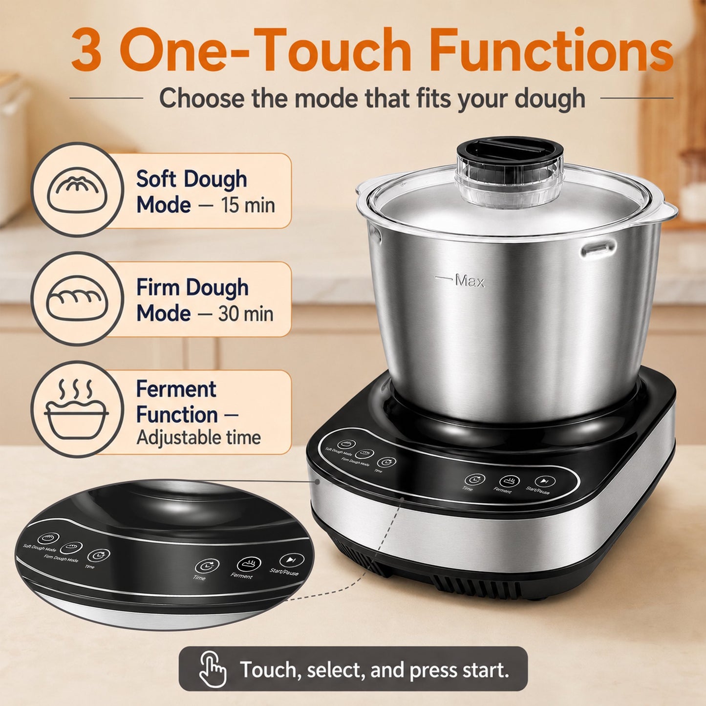 Casualife Automatic Electric Dough Maker, Multi-Functional Dough Mixer with Ferment Mode for Bread and Pizza