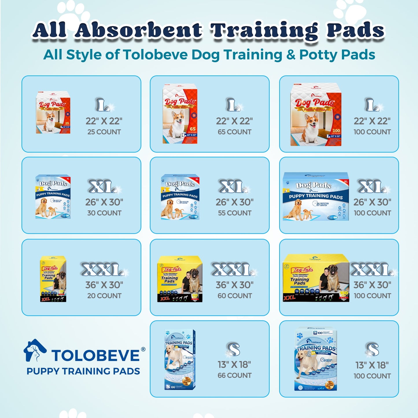 Tolobeve Dog Training Pads, XL, 26 in x 30 in, 30 Count Disposable Dog Pads, Puppy Pee Pads