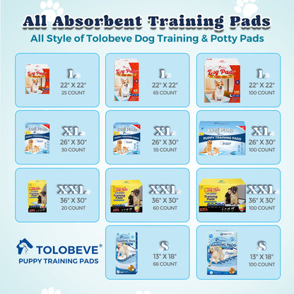 Tolobeve Dog Training Pads, XL, 26 in x 30 in, 30 Count Disposable Dog Pads, Puppy Pee Pads