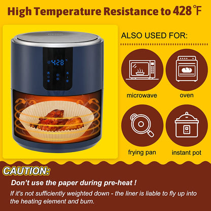 M Buder Non-Stick Disposable Water Proof Oil Resistant Air Fryer Liner, 120 Pieces, Round, Parchment Paper