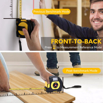 YAHHU 2-in-1 Laser Tape Measure, 196 ft/60m, Metric & US Units, LCD Display