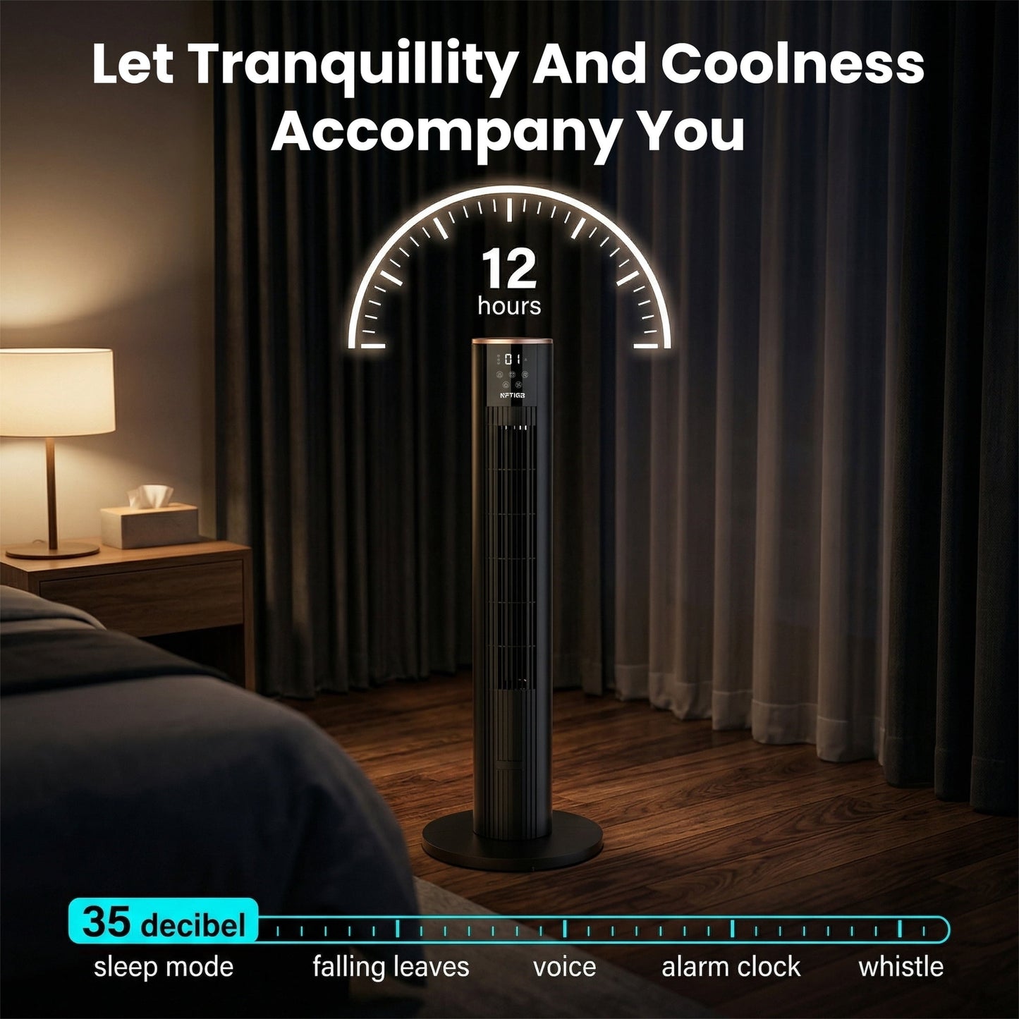 NFTIGB 36'' Tower Fan with Remote, 70° Oscillating Bladeless Floor Fan for Bedroom, 3 Modes, 12H Timer, Digital Display, Black