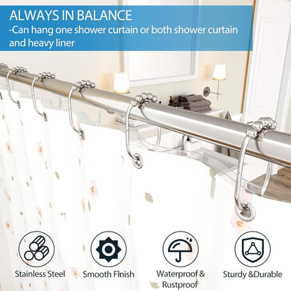 WEENEED 12-Pack Shower Curtain Rings, Rust-Resistant Metal Shower Hooks with 360° Swivel Roller Balls, Easy-Slide Bath Hooks for Fabric Liners, Chrome