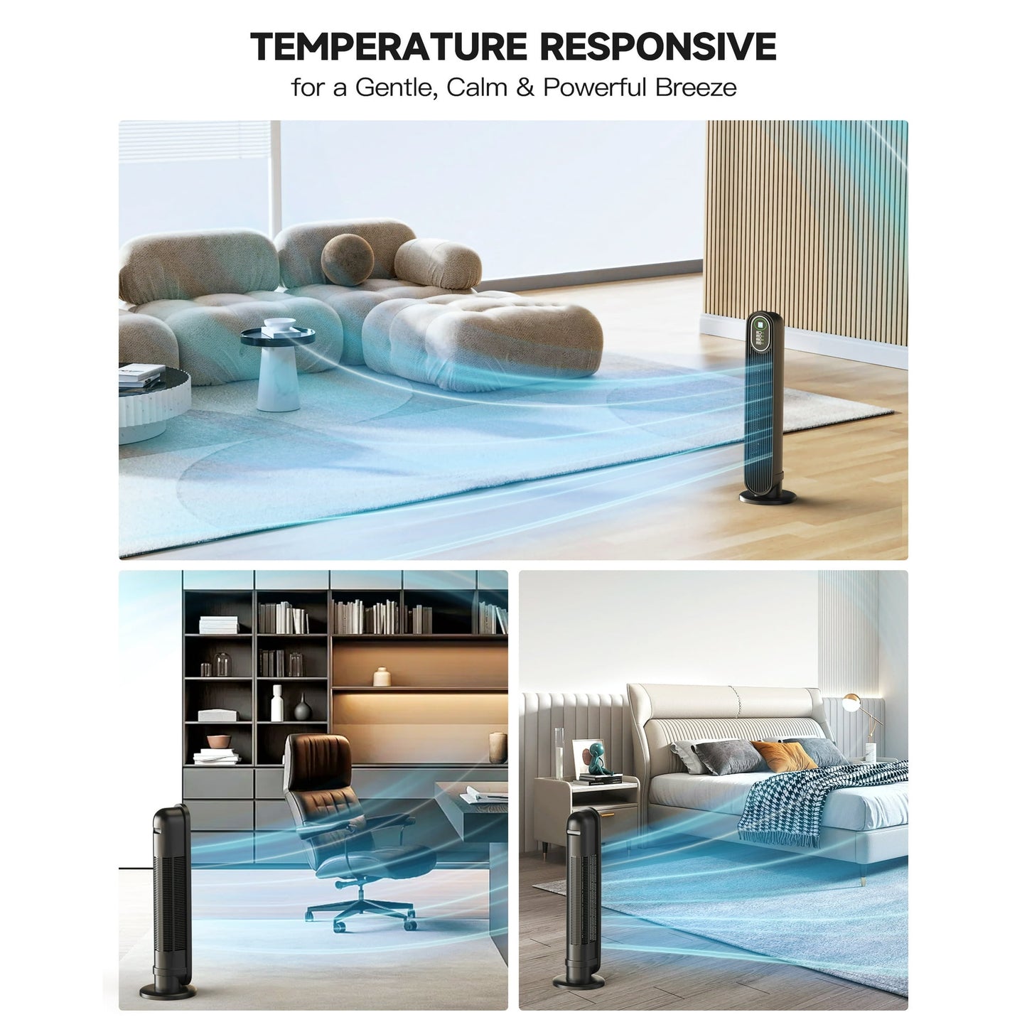 NFTIGB Oscillating Tower Fan for Home, Quiet Fans with Remote, 9H Timer, 3 Modes 3 Speeds, 29 inch, Black, New