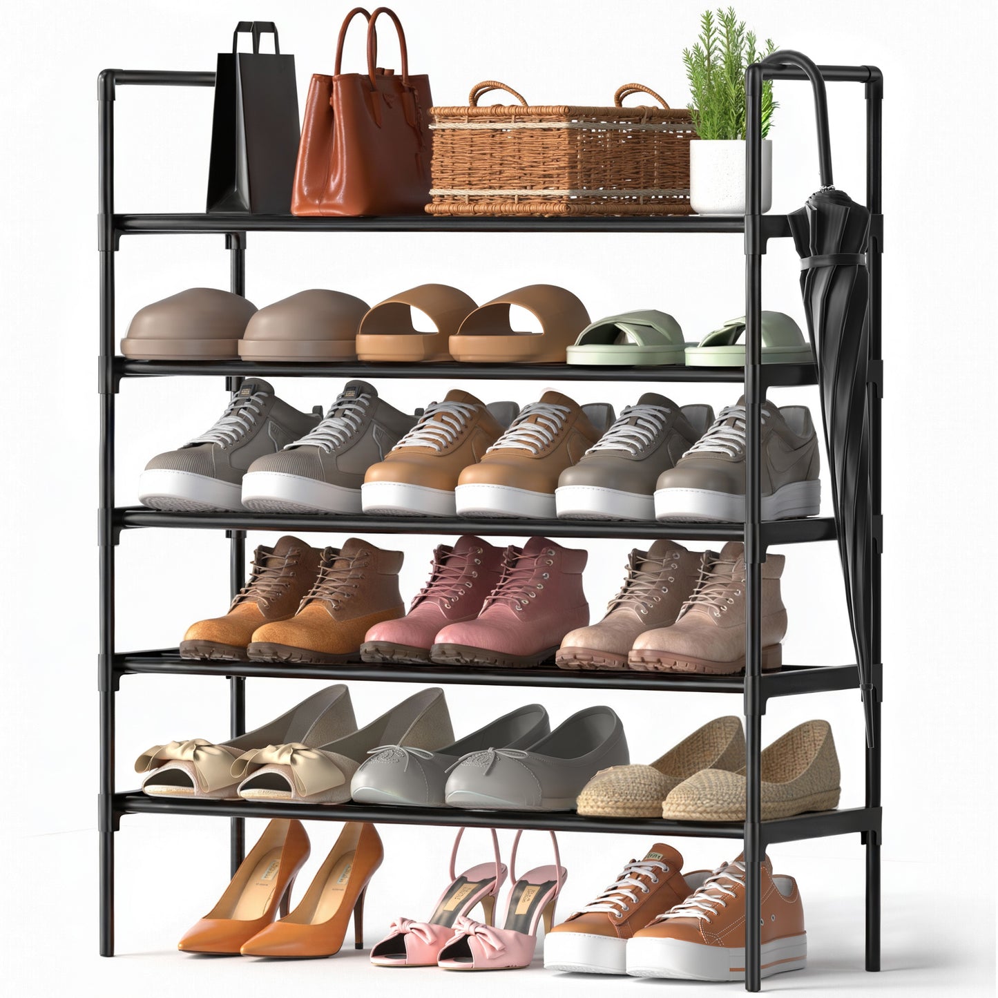 WEENEED 5-Tier Shoe Rack, Closet Organizer, Bedroom Shoe Storage, Easy Assembly, Metal Rods, Holds up to 18 Pairs