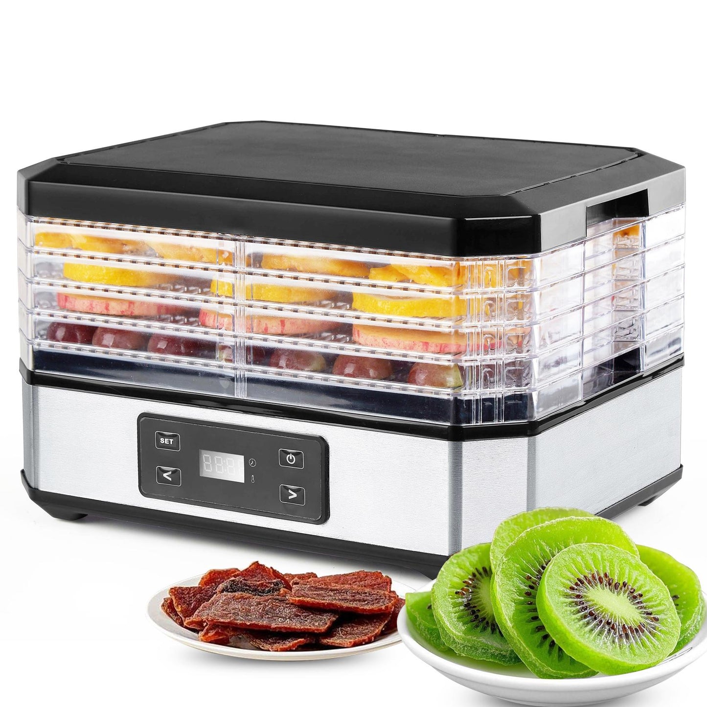 M Buder Food Dehydrator Machine 5 Tray, Adjustable Timer and Temperature, for Drying Jerky and Fruits, Black