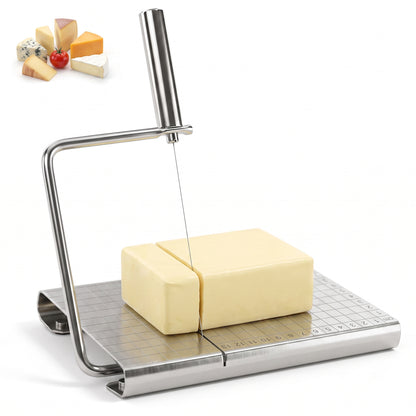 M Buder Cheese Slicer, Stainless Steel Cheese Cutter with Blade and Measuring Grids Board, Wire Cheese Cutter for Butter Cutter, Food Slicer