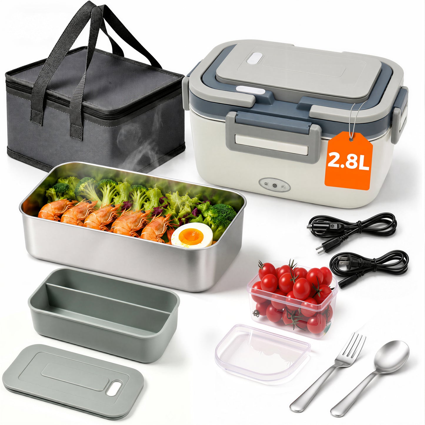Riousery 80W Electric Lunch Box, 2.8L Heated Lunch Box with 12V/24V/110V, Leakproof Food Warmer for Car Truck Office Home, Black