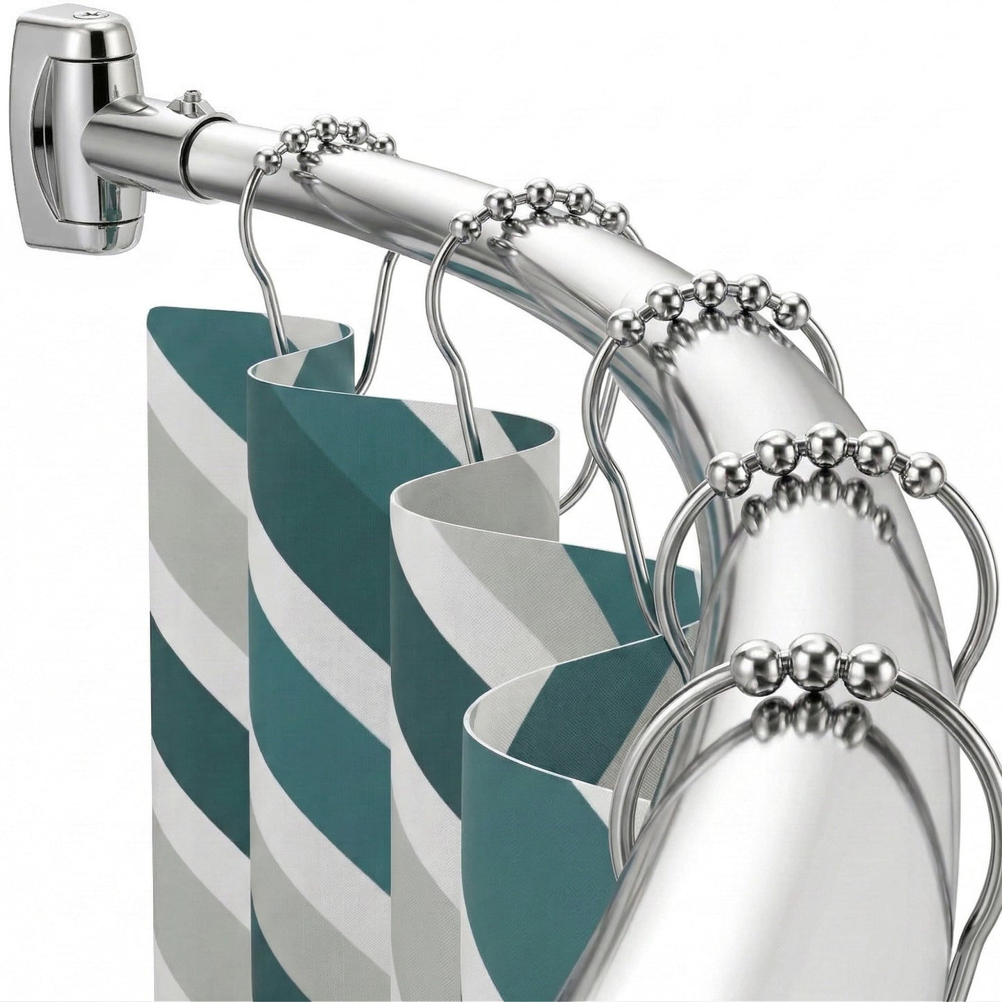 Riousery Curved Shower Curtain Rod, 43–71 in Adjustable, 304 Stainless Steel, Wall Mounted Screw-In Installation, Rotatable Brackets, Silver