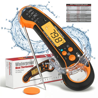 M Buder Digital Meat Thermometer, Waterproof Instant Read Food Thermometer for Cooking Grilling, Air Fryer, Professional Thermometer Gift for Men, Dad, Mom, Orange