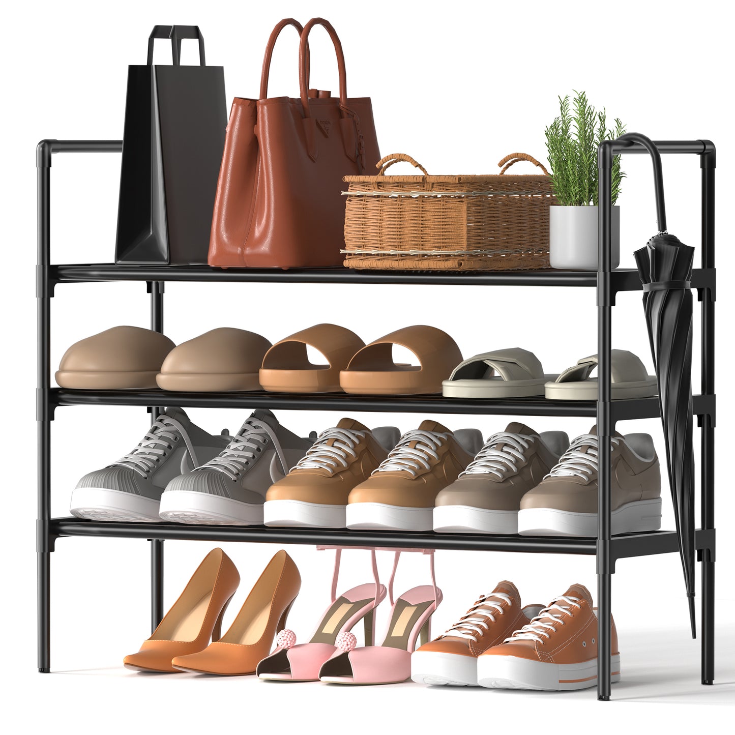 WEENEED 3-Tier All-Steel Shoe Rack, Stackable & Adjustable Metal Shoe Organizer for Entryway, Closet, or Bedroom, Heavy-Duty Storage Shelf for Boots and Heels