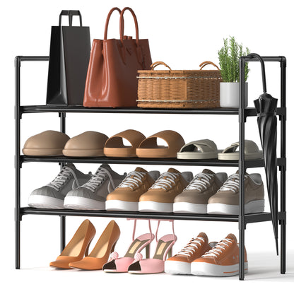 WEENEED 3-Tier All-Steel Shoe Rack, Stackable & Adjustable Metal Shoe Organizer for Entryway, Closet, or Bedroom, Heavy-Duty Storage Shelf for Boots and Heels